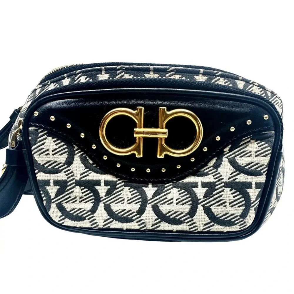 Salvatore Ferragamo Leather & Jacquard Belt Bag, Fanny, Luxury, Authentic $1500!
